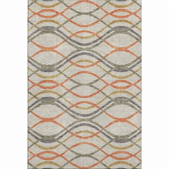 HomeRoots 663608 8 x 10 ft. Orange Ivory & Gold Abstract Washable Machine Made Rectangle Area Rug with UV Protection