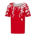 thumbnail image 3 of WREESH Womens T-Shirts Short Sleeved Pleated T-Shirt Top Red, 3 of 5