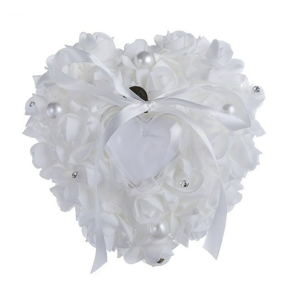Romantic Wedding Satin Crystal Ring Bearer Pillow Heart Shape Ring Cushion