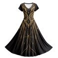thumbnail image 4 of Women Halloween Gothic Style Long Maxi Dress, Short Sleeve V‑Neck Graphic Print Flowy Dress for Theme Night Party & Get‑Togethers, 4 of 5