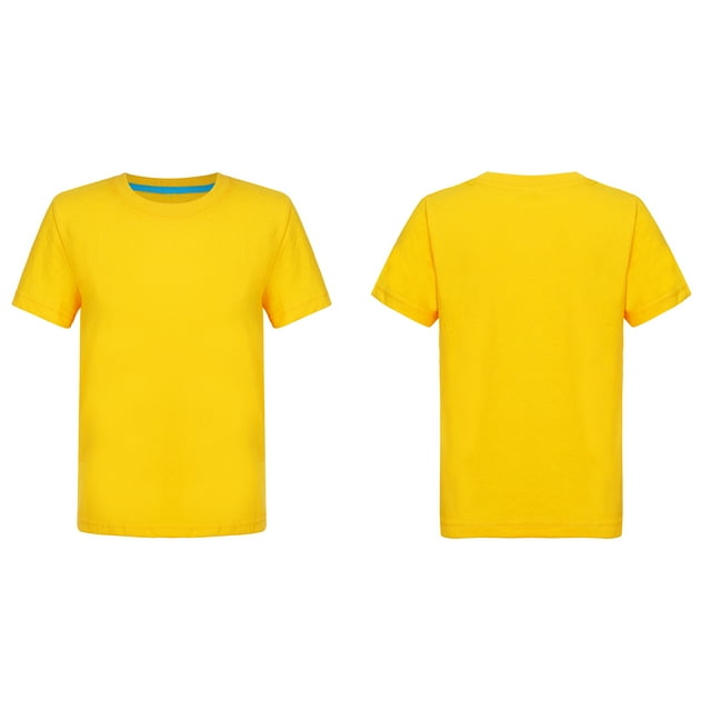 Ocealan Lot de 2 T-Shirts à Col Rond à Manches Courtes pour Garçons et Filles, Couleur Unie, Été, Décontracté, Coton, Hauts Tee 2-12 Ans Jaune 7-8
