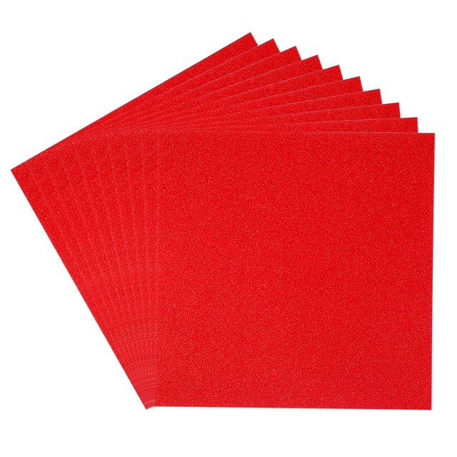 Uxcell 12x12" Cartulina con Brillos, 10Hojas Papel Brillante Sin Caída, Rojo