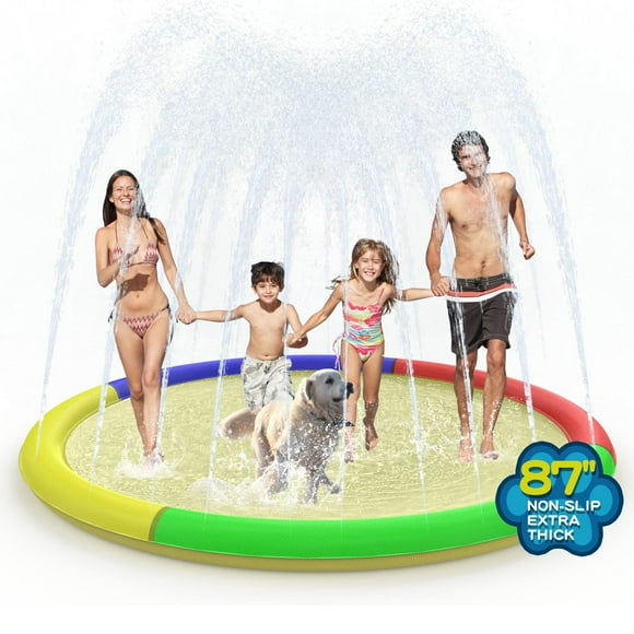 Growsland Non Slip Splash Pad for Kids and Dogs, 87'' Extra Large Splash Pad Outdoor Sprinkler for Kids, Dog Water Summer Toys Outdoor Toys for Toddlers 3-5 Kids Ages 4-8