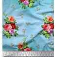 thumbnail image 1 of Soimoi Blue Cotton Jersey Fabric Leaves & Floral Printed Fabric 1 Yard 58 Inch Wide, 1 of 1