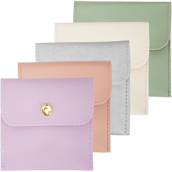 5 Colors Travel Jewelry Storage Bags PU Leather Small Lipstick Jewelry Packaging Pouch Case Pockets Organizer with Snap Button for Earrings Necklaces Bracelet Ring Women Gift
