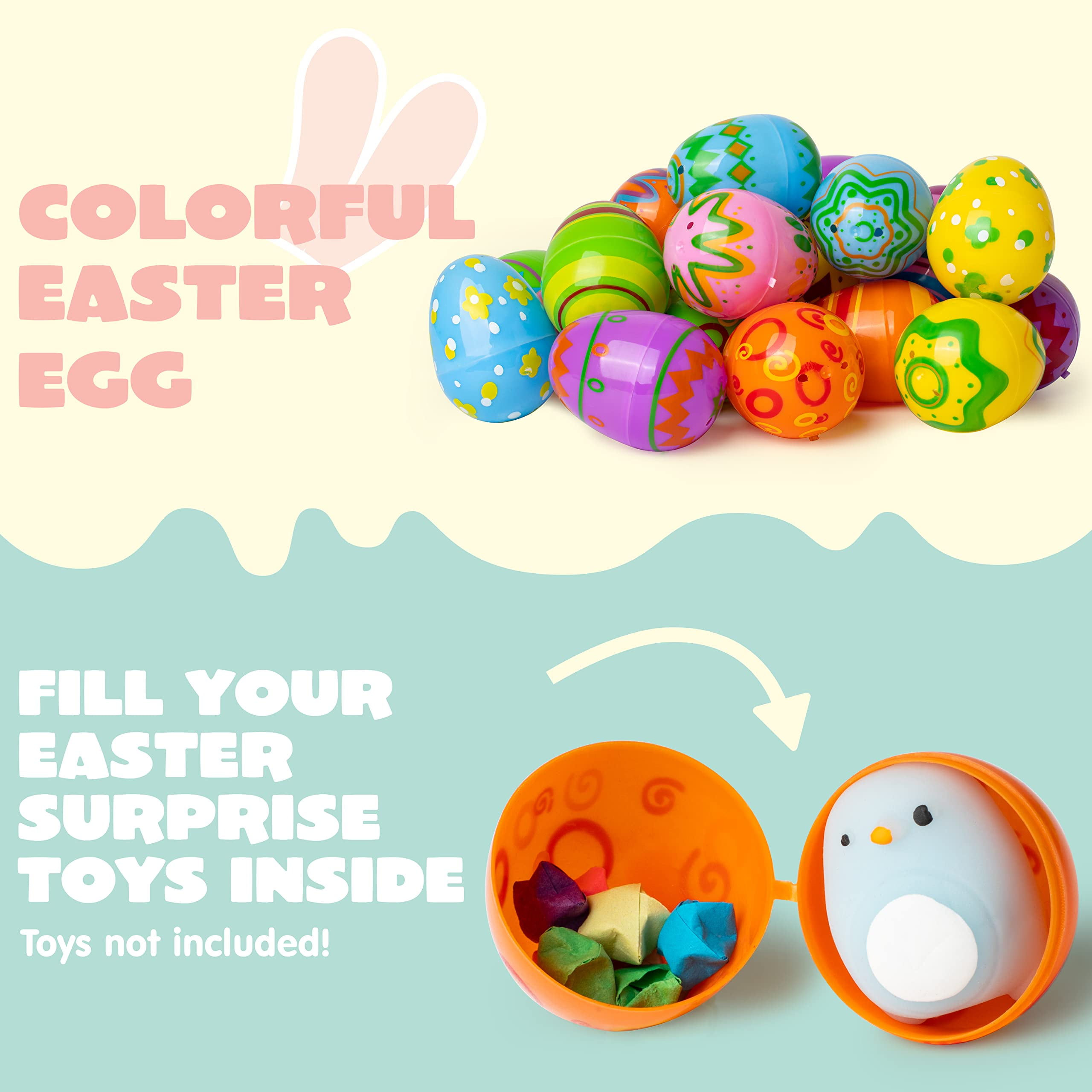 Joyfy 24 Pcs 2.3" Printed Easter Eggs, Empty Easter Eggs Fillable, Colorful Plastic Eggs Bulks for Easter Hunt, Party Favor, Basket Stuffers Filler, Classroom Prize Supplies