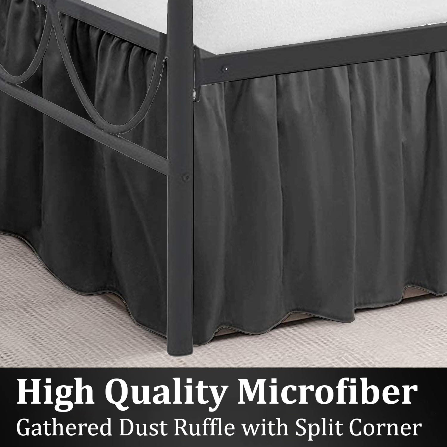 SKY BEDDINGS King Size Ruffled Bed Skirt with Split Corners - King 16 Inch Drop Dust Ruffle Bed Skirt with Platform Three Sided Coverage - 100% Microfiber Bed Skirt, Dark Grey