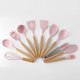 thumbnail image 1 of Utensilios de cocina - Juego de herramientas de cocina antiadherentes resistentes al calor con mango de madera y silicona de 11 piezas con soporte de plástico rosa, 1 of 5