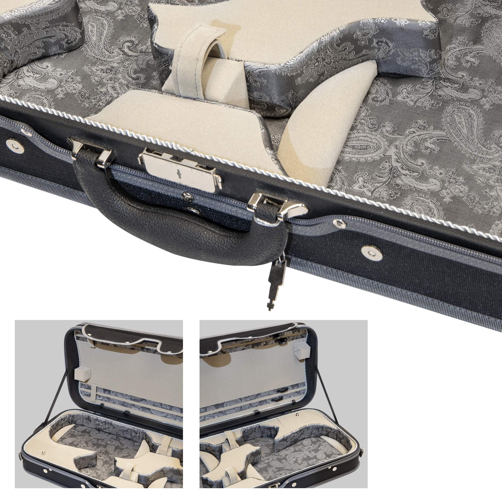 MI&VI NN-8001W Professional Double Violin Travel Case 4/4 (Full Size) Silk Interior | Hardwood Shell | Adjustable Straps | Fits Two 4/4 Full Size Violins - MIVI Music