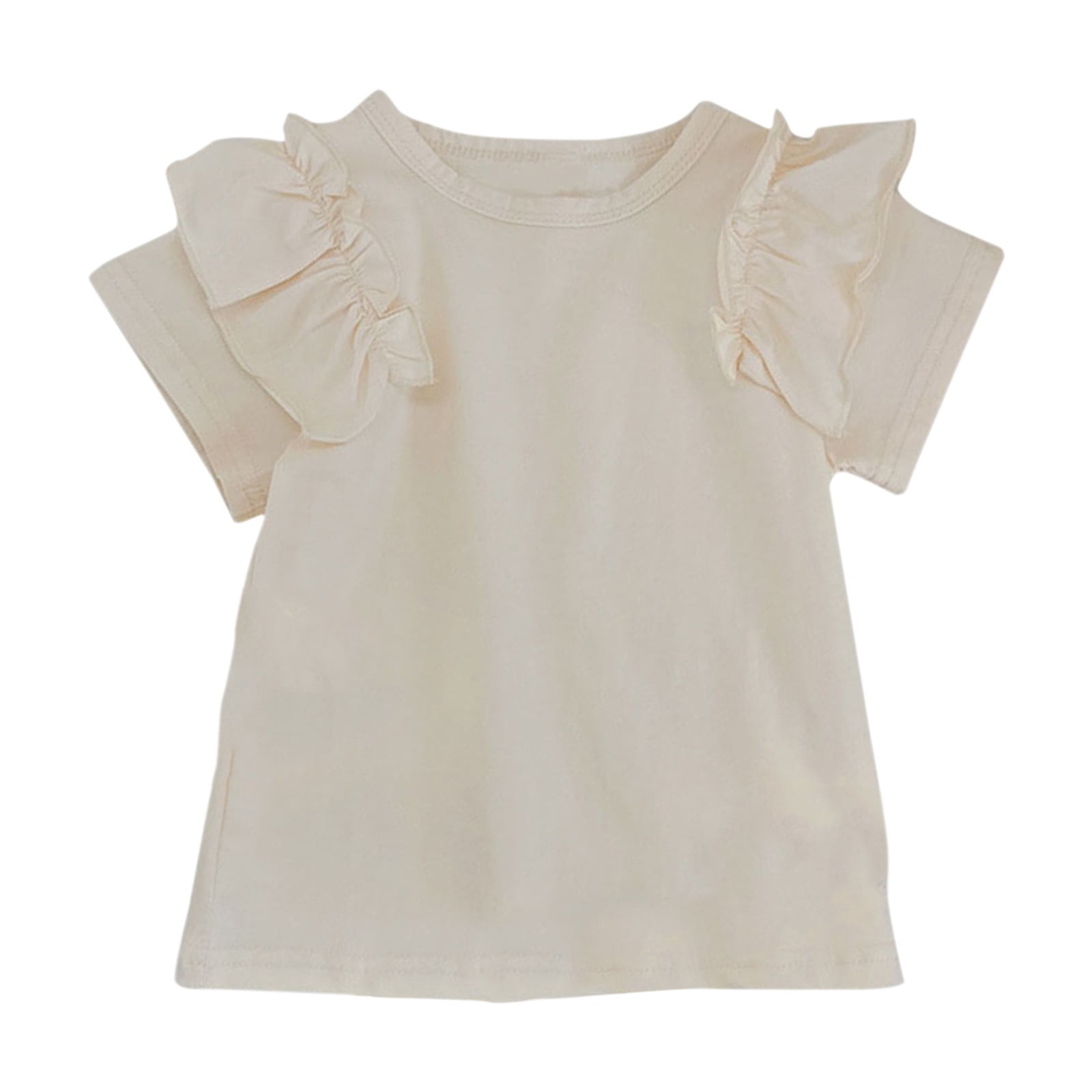 Fgnfyis Girls T Shirts Children s Summer T Shirt Short Sleeve Round Neck Solid Color Top Casual Going Out for Kids Girls Summer Tops Beige 5-6 Years