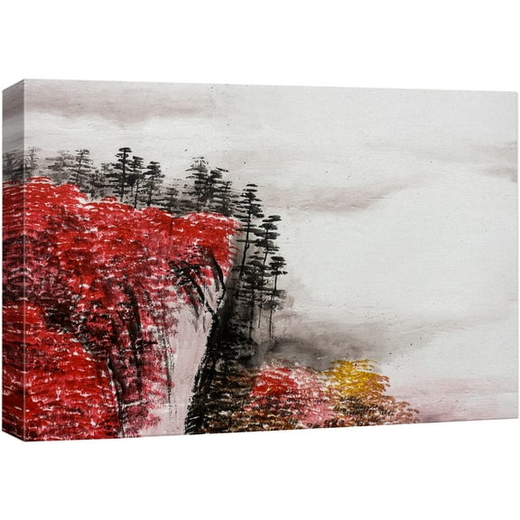 wall26 Canvas Print Wall Art Chinese Watercolor Autumn Mountain Nature Wilderness Illustrations Modern Rustic Scenic Multicolor Colorful for Living Room, Bedroom, Office - 16"x24"