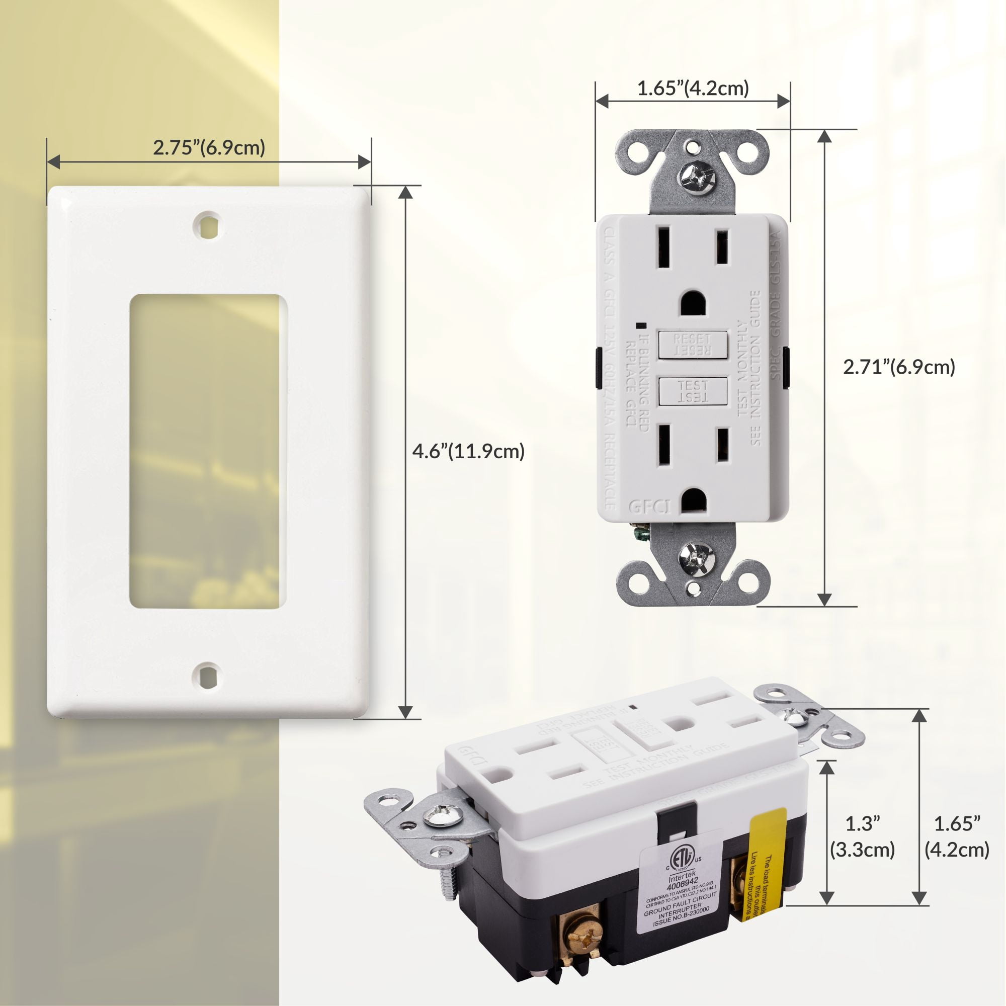 Faith 15A GFCI Outlets, Slim, Non-Tamper-Resistant GFI Duplex Receptacles with LED Indicator, Self-Test Ground Fault Circuit Interrupter with Wall Plate, ETL Listed, White, 10 Pack