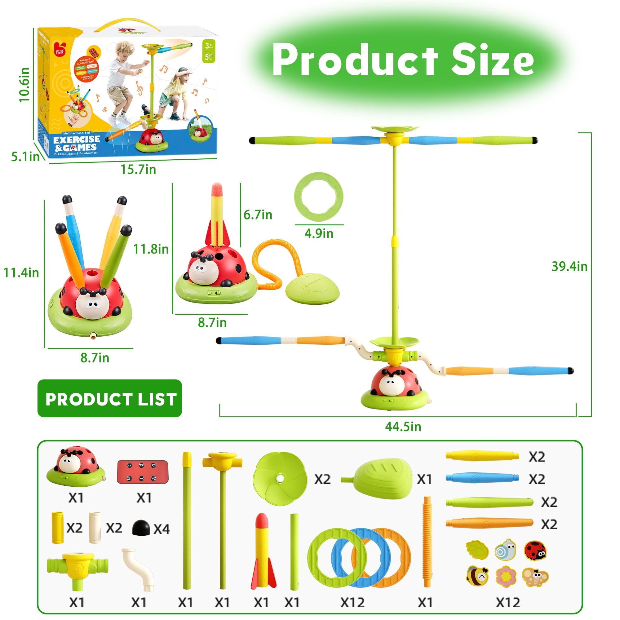 LINXUXIE 5-in-1 Musical Jump Set, Toss Ring Game and Stomping Toys, Active Indoor&Outdoor Games Birthday Gifts for 3-5 5-8 8-13 Years Old