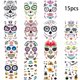 thumbnail image 1 of Pegatinas de cara de Halloween Hojas de tatuajes de cara de Halloween Día de los muertos Tatuaje temporal Calavera de azúcar Esqueleto negro Web Rosas rojas Etiqueta de maquillaje, 1 of 5