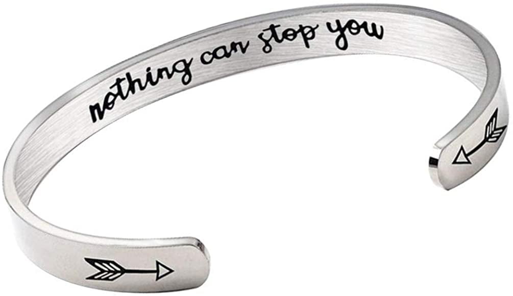 Whenever You Feel Overwhelmed Remember Bracelets Inspirational Gifts for Women Girls Cuff Bangle Stainless Steel Engraved Personalized Jewelry for Mom Daughter