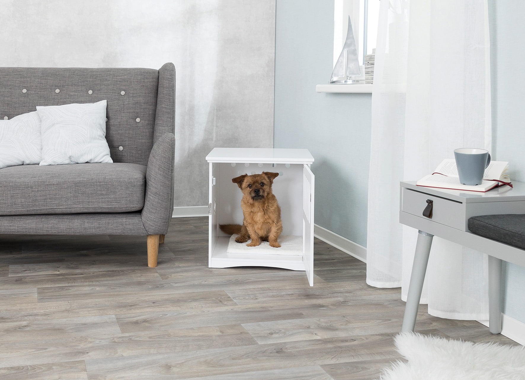 TRIXIE Furniture Style 1-Door Wooden Indoor Crate for Dogs, White