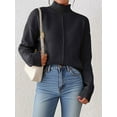 thumbnail image 4 of Female Sweaters Fall Long Sleeve Ribbed Knit Pullover Loose Mock Neck Light-Weight Casual Sweater Black M, 4 of 8