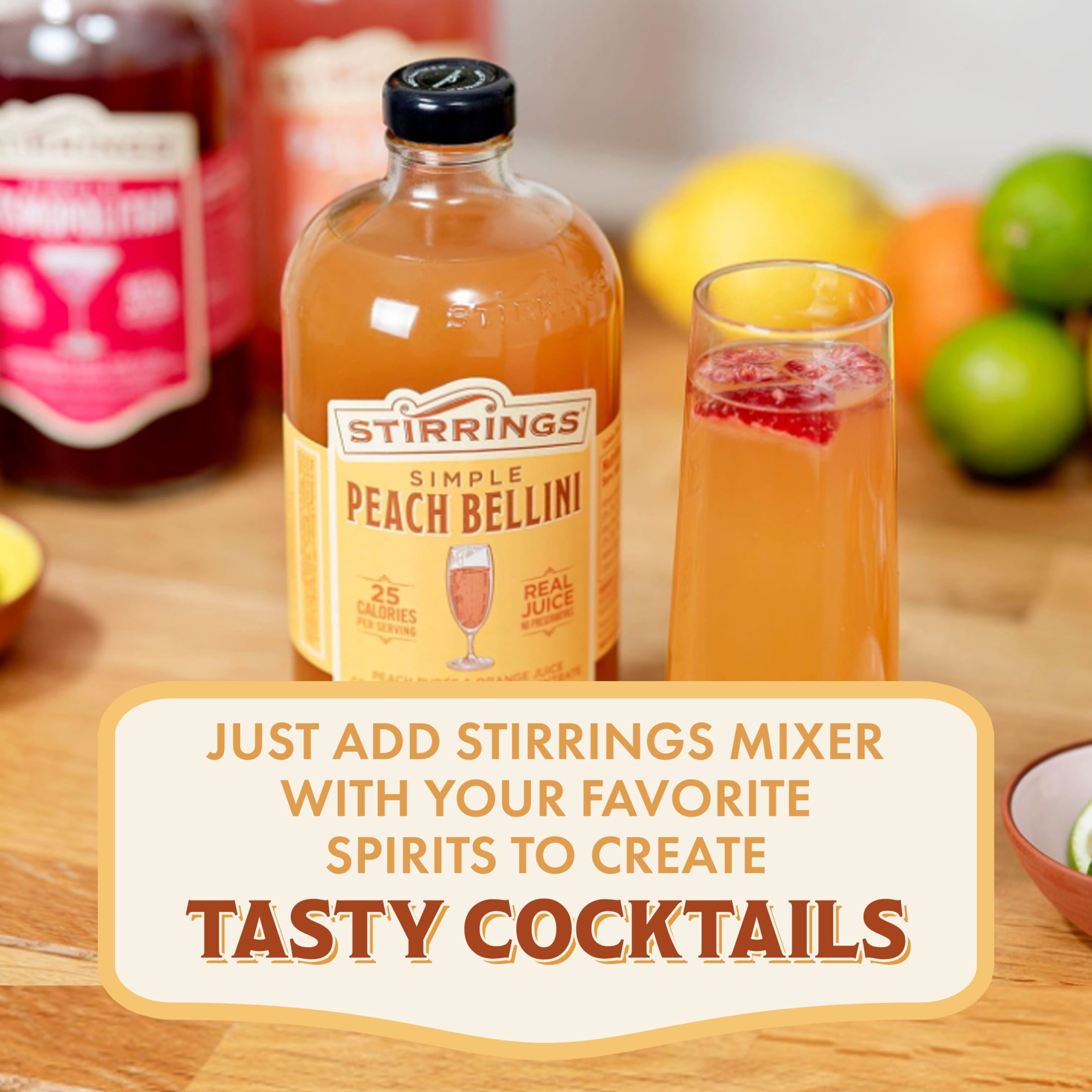 Stirrings, Peach Bellini Cocktail Mixer, 750ml with Real Orange