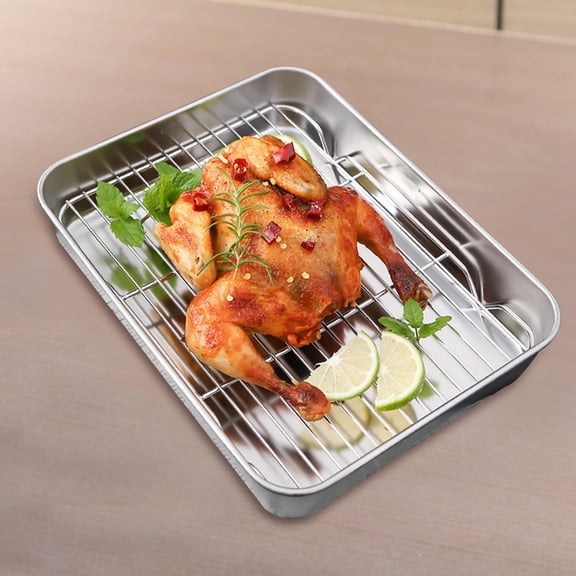 STOBOK Stainless Steel Roasting Pan Oven Roasting Pan Silver 1 Pair