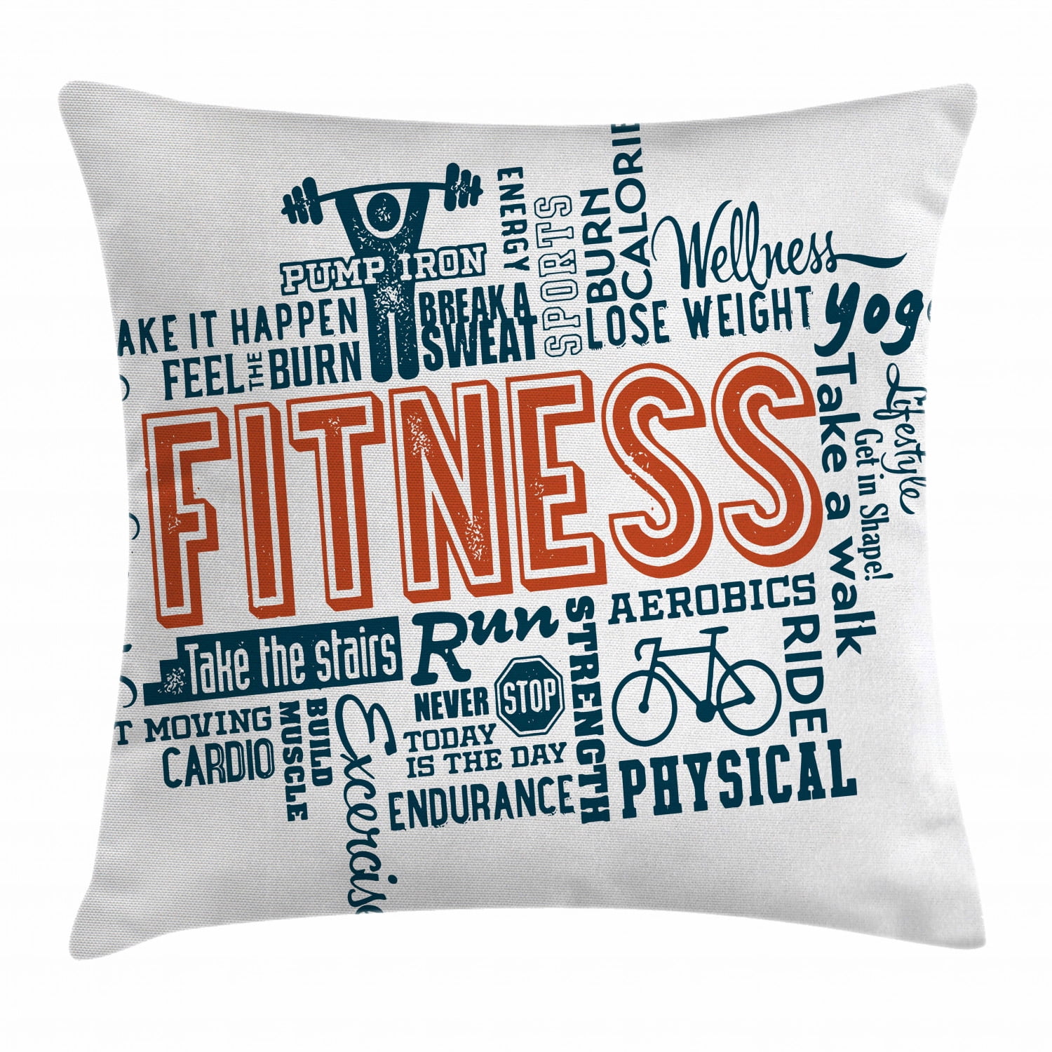 Fitness Throw Pillow Cushion Cover, Fitness Related Words with Retro Style Typography Active