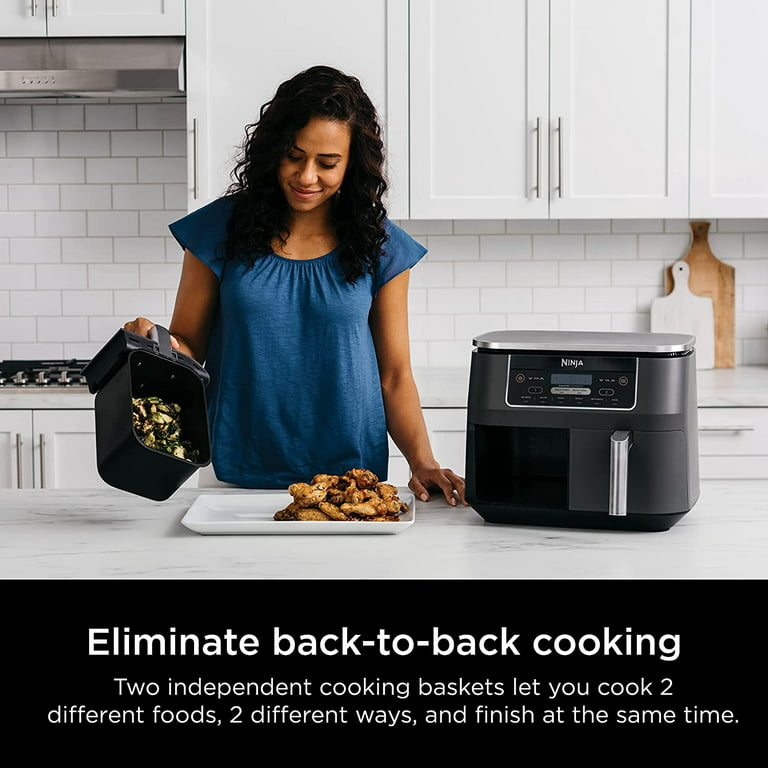 DZ201 Foodi 8 Quart 6-in-1 DualZone 2-Basket Air Fryer with 2 Independent Frying  Baskets, Match Cook & Smart Finish to Roast, Broil, Dehydrate & More for  Quick, Easy Meals, Grey 