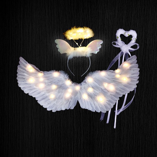 Angel Wings, Light Up Angel Wings and Halos with LED Lights, White