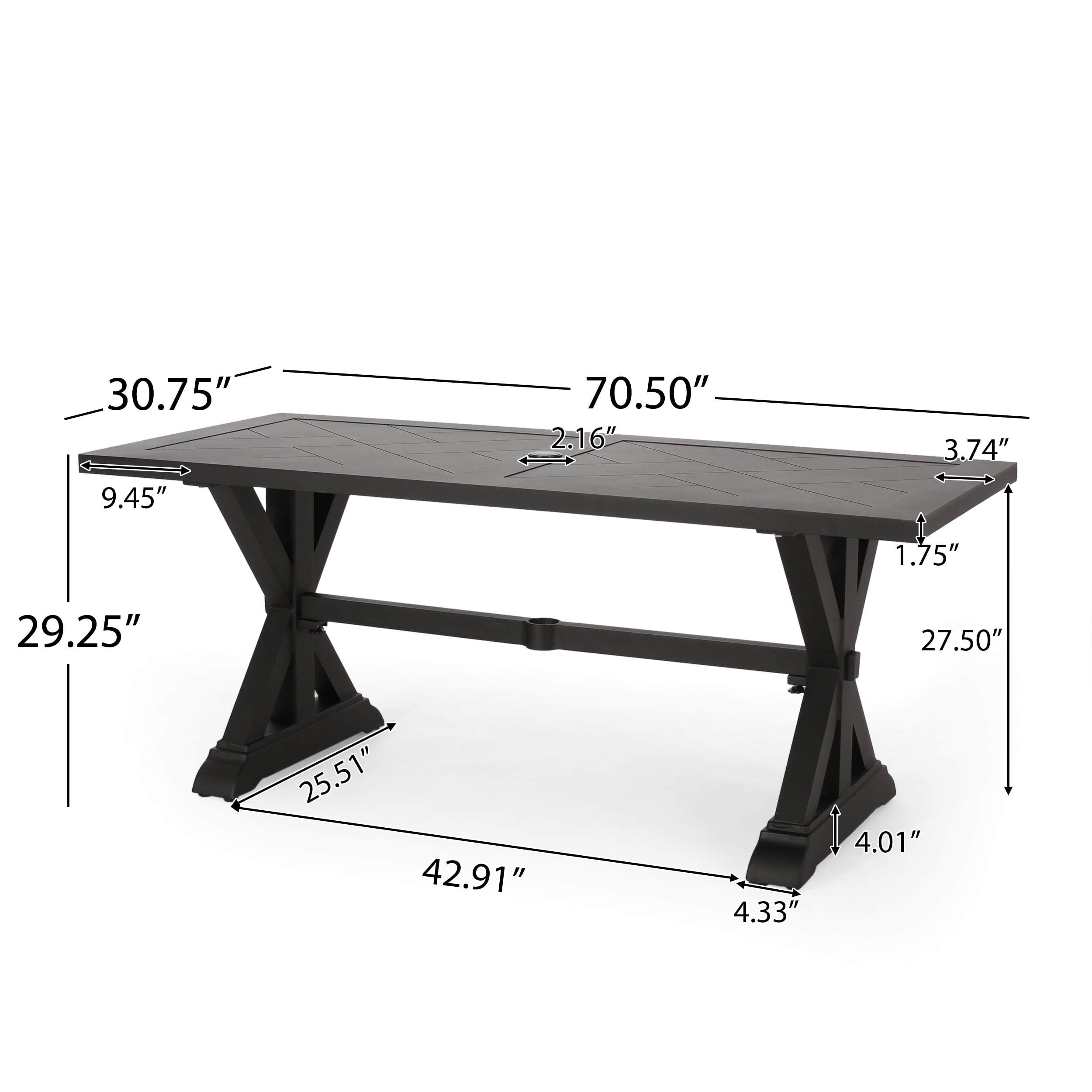 Noble House Wasco Aluminum Outdoor Dining Table, Antique Black