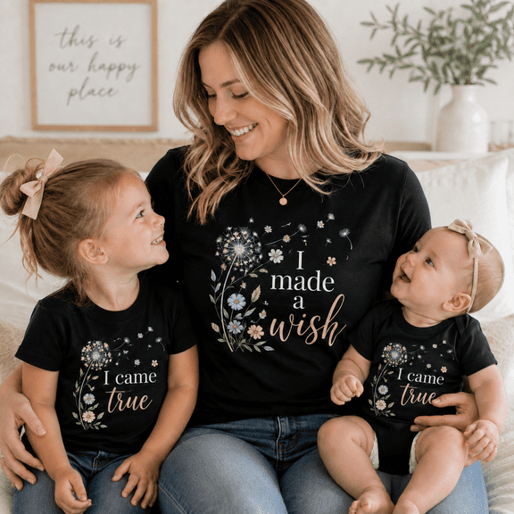 Matching Family Shirts, I Made A Wish I Came True Mom and Mini Shirt, Floral Dandelion Family Outfit, Mother Daughter Birthday Gift for Mom