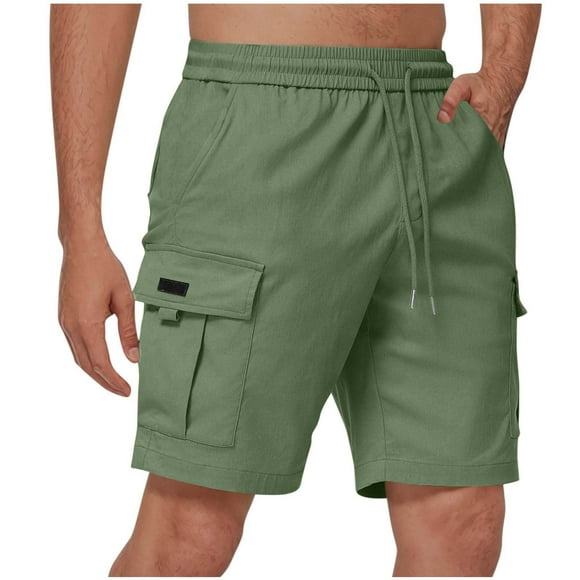 yoeyez Mens Shorts Athletic Works,Men Casual Elastic Waist Solid Knee Length Cargo With Pocket Straight Shorts Pants Combat Safety Cargo Pants Short for Men Army Green,XL