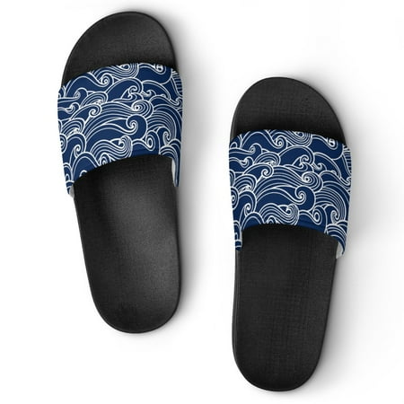 

GZHJMY Stylish Slides for Women Men Waves Seamless Border Pattern Soft Flexible Slip-on Sandals Slippers
