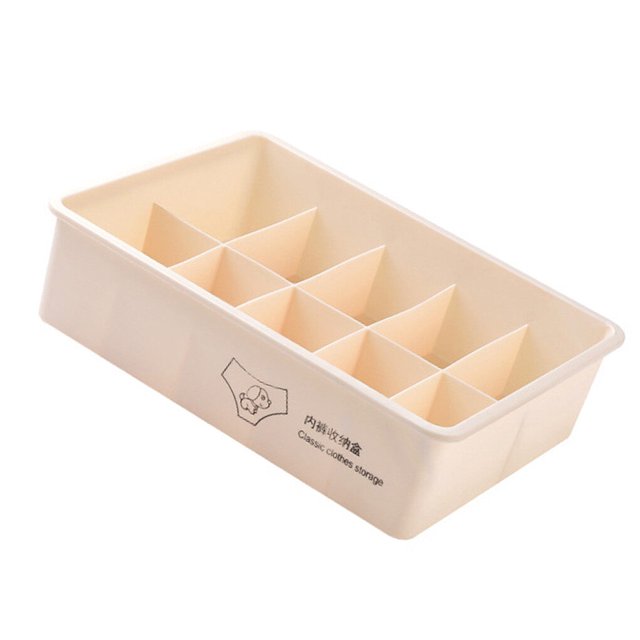Matsuzay Caja de almacenamiento de calcetines de ropa interior Organizador de tapa de acabado de sujetador de plástico apilable dividido Almacenamiento y organización del hogar Beige 10 grid