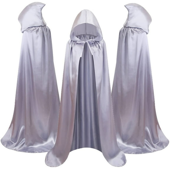 Lilgiuy Children's Solid Color Hooded Cloak Mid Size Children's Holiday Style Medieval Long Cloak(Silver8-18 Years)