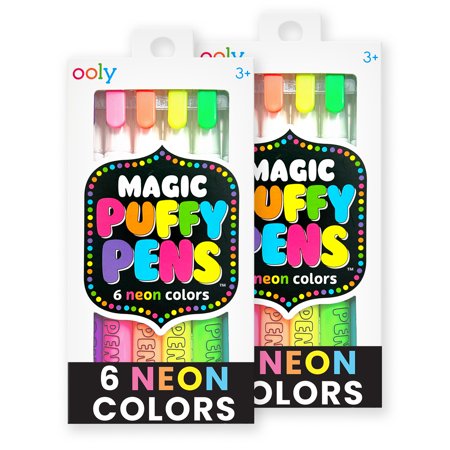 OOLY Magic Puffy Pens, 2 packs of 6 Neon Puffy Popcorn Drawing Pens for Kids, 3D Ink