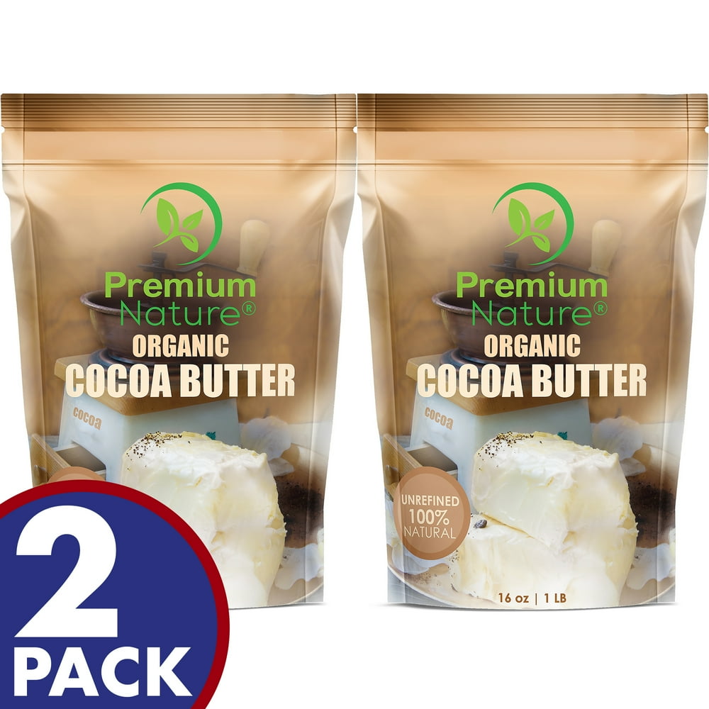 Organic Pure Raw Cocoa Butter 2 pack (1 lb x 2) Unrefined Natural