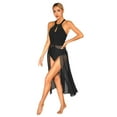 thumbnail image 3 of YONGHS Women Lyrical Modern Ballet Leotard Sleeveless Dance Costume Sheer Mesh Split Flowy Dress Black L, 3 of 7