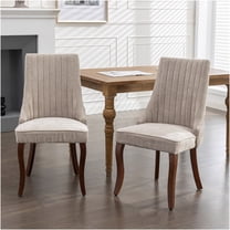JERFIT Velvet Upholstered Dining Chairs Set of 2, High Back Channel Tufted Accent Chairs with Solid Wood Legs for Kitchen Dining Room, Beige