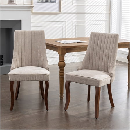 JERFIT Velvet Upholstered Dining Chairs Set of 2, High Back Channel Tufted Accent Chairs with Solid Wood Legs for Kitchen Dining Room, Beige