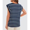 thumbnail image 4 of Defitshape Women's Soft Tank Top Casual Blouse Summer Sleeveless Shirt Crew Neck Spring Short Sleeve Fall Cap Sleeve Blouse Navy Striped Small, 4 of 5