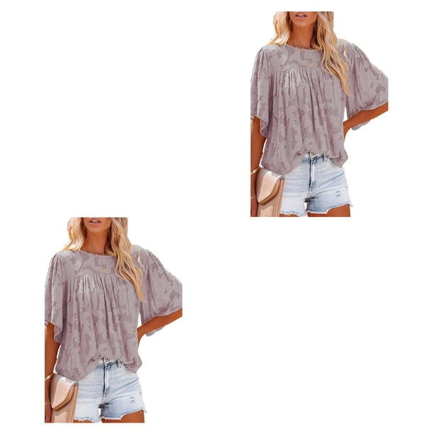 Sonducket Camisa de media manga para niñas, jersey informal con volantes, blusa holgada, fiesta de viaje, ropa de primavera y verano, Tops, Type7 NO7
