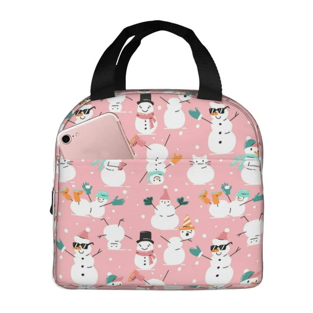 Easygdp Cute Pink Snowman Cat Bolsa Térmica Premium - Tela Oxford Impermeable, Gran Capacidad, Bolsillo Frontal, Unisex para Trabajo, Escuela, Actividades al Aire Libre y Picnics