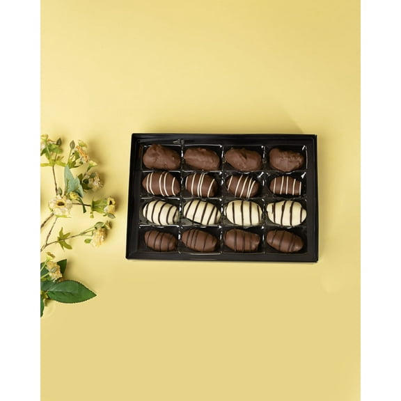 OMNIYA Delicacy – Chocolate Exquisite Dates Box (1 Count, 12-Piece Medjool Dates) – Stuffed & Coated with Milk Chocolate, Pistachio, Caramel & Lotus – Premium Middle Eastern Gift