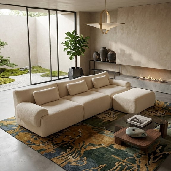Sectional Sofa, 126" Living Room Sofa with Movable Chaise, Cloud Modular Sofa Couch, No Assembly Needed, Beige