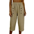 thumbnail image 2 of Noric Women's Cotton High Waist Casual Capri Pants with Button Pocket Elastic Waist Relaxed Fit Solid Yoga Runing Trousers, 2 of 7