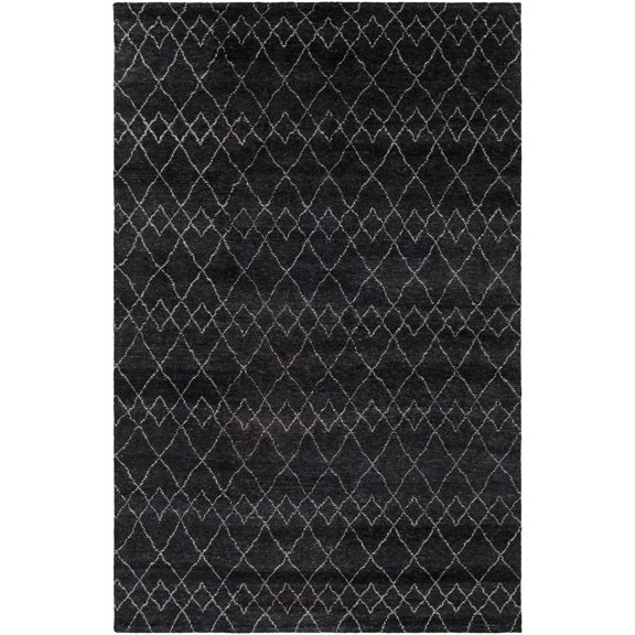 Hauteloom Sndui Wool Living Room, Bedroom Area Rug - Geometric Diamond Trellis - Bohemian Transitional Moroccan - High Pile - Black, Charcoal, Gray - 2' x 3'