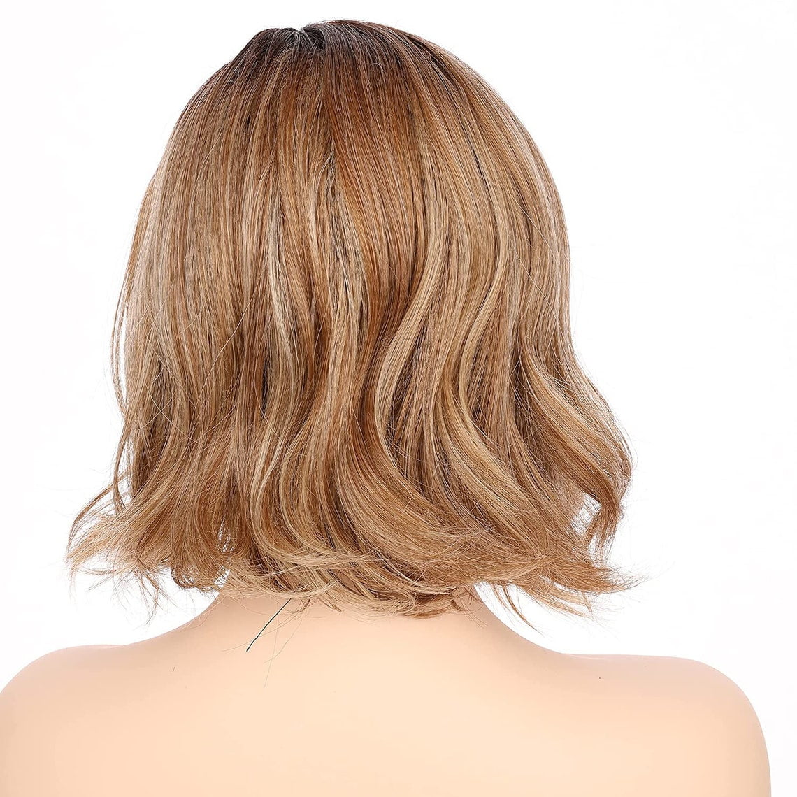 Onedor 10 Inch Side Part Lace Front Short Wavy Hair Bob Wigs for Women (Dark Blonde Evenly Blended & Platinum Blonde with Dark Roots)