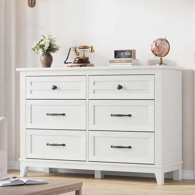 Commode à 6 Tiroirs, Coffre de Rangement Autoportant de 47 Pouces de Large pour Chambre, Salon et Entrée