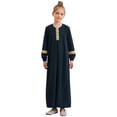 thumbnail image 1 of Jhaoyu Robes Musulmanes pour Filles, Abaya à Col Rond, Manches Longues, Robe Maxi pour Fête à Thème Ramadan, Mascarade, Bleu Marine 16, 1 of 7