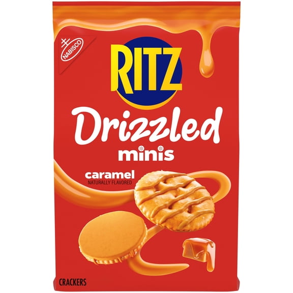 RITZ Drizzled Minis Caramel Crackers, Snacks for Kids and Adults, Party Snacks, 8 oz