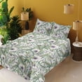 thumbnail image 2 of Ambesonne Tropical Fitted & Flat Sheet with Shams 4 Pcs Set, Palm Leaves Lupine Anemone, Calking, Pale Olive Green and Quartz, 2 of 5