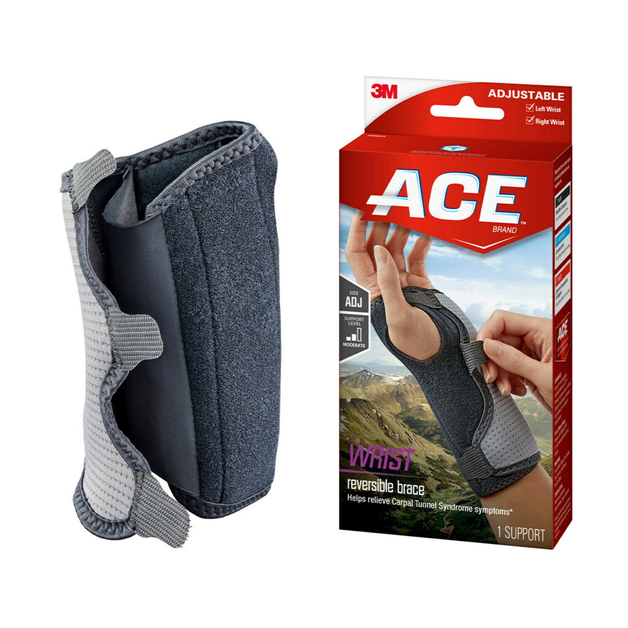 (3 pack) ACE Brand Splint Wrist Brace, Reversible, Adjustable, One Size